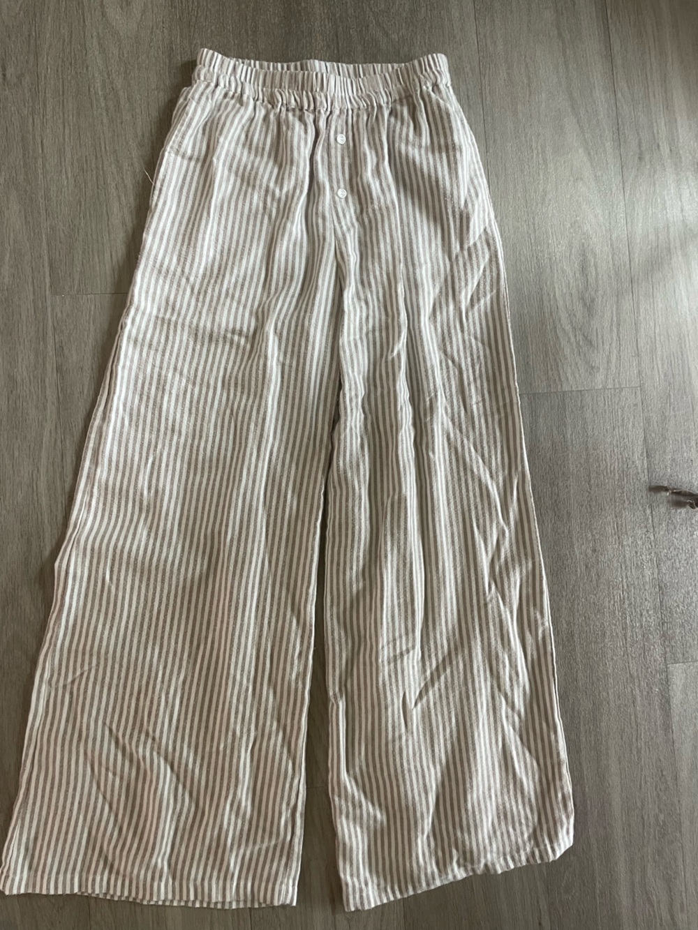 Striped Knit Wide-Leg Pants in Beige and White